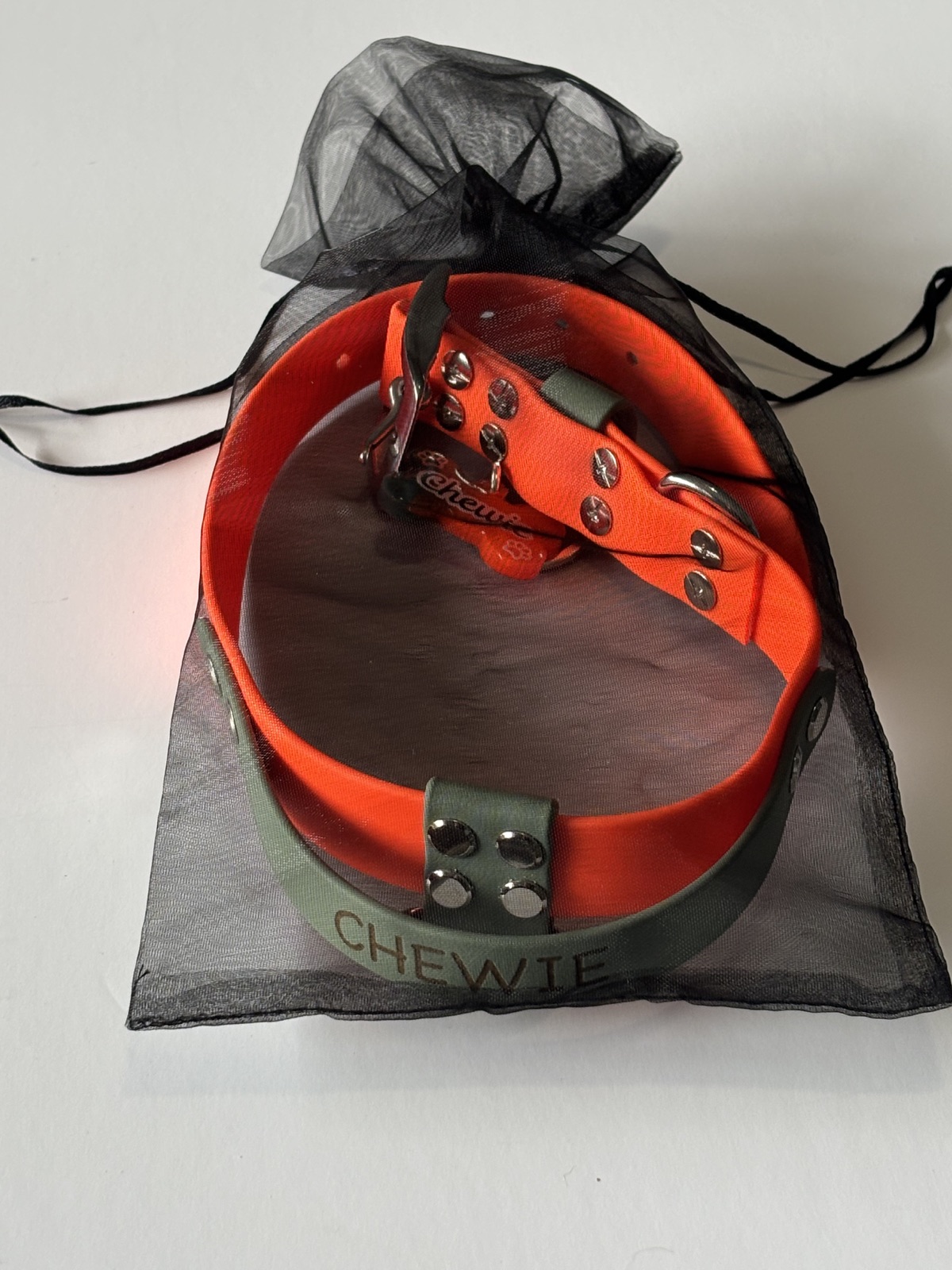 Collier avec poignée gravée, orange et froggy vert